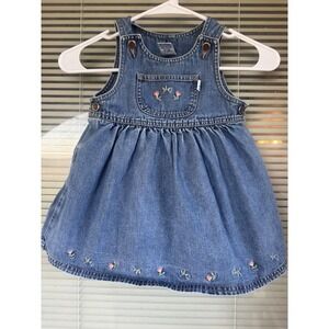 Vintage Sprockets Denim Dress Embroidered Floral Size 2T
